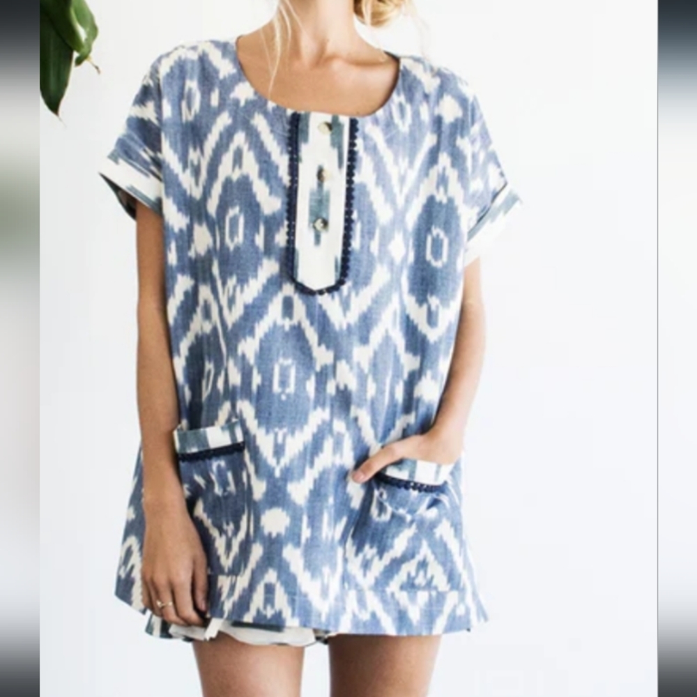 Vetiver Kosmic Blues Top Ikat tunic Sz 4